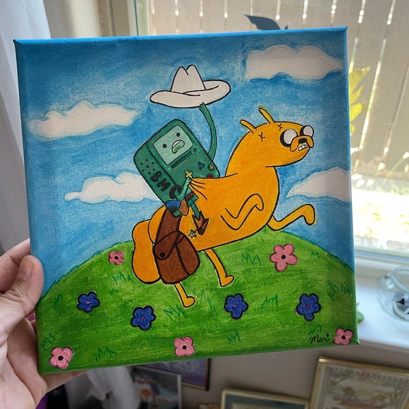 Adventure time cowboy beemo riding Jake the dog hand painted canvas art - Picture 14 of 16